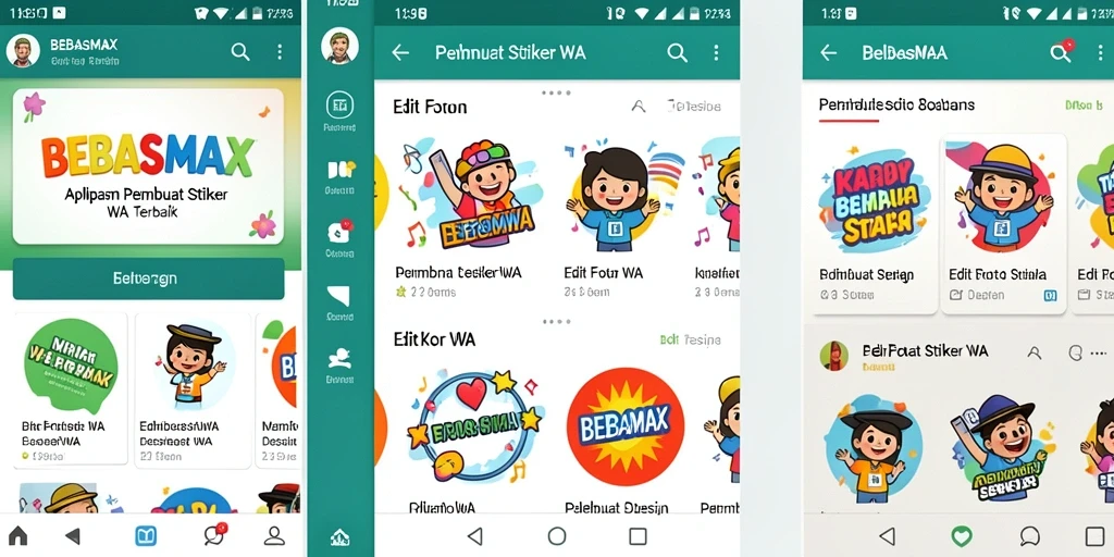 Tampilan antarmuka BEBASMAX saat membuat stiker di WhatsApp.
