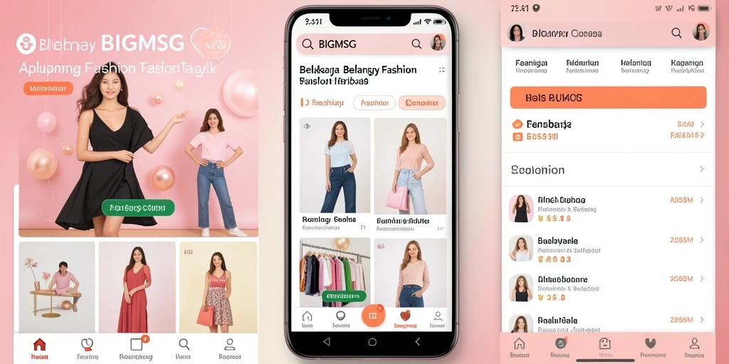 Antarmuka menawan dari aplikasi BIGMSG untuk belanja fashion.