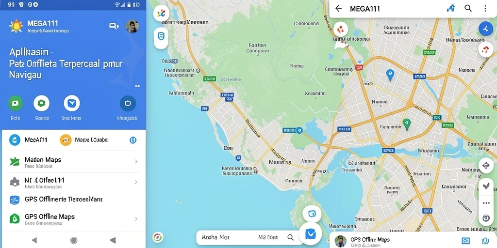 Antarmuka aplikasi MEGA111 menampilkan peta GPS offline yang informatif dan interaktif.