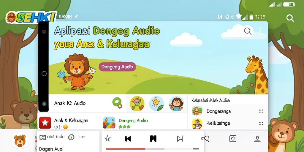 Tampilan antarmuka SEHOKI dengan berbagai pilihan dongeng audio.